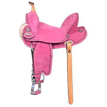 Hilason Western Horse Flex Tree Barrel Trail In Suede Leather Saddle Pink